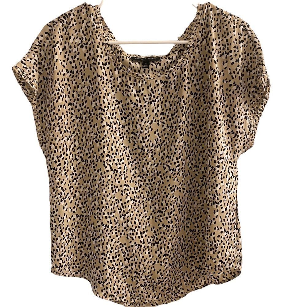 Banana Republic Animal Print Tan/Black Short sleeve Top Sz S
